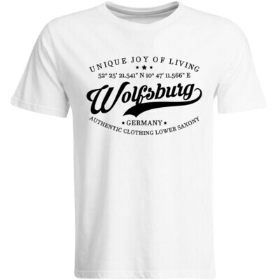Wolfsburg T-Shirt mit GPS Koordinaten (Herren, Rundhals- oder V-Ausschnitt)