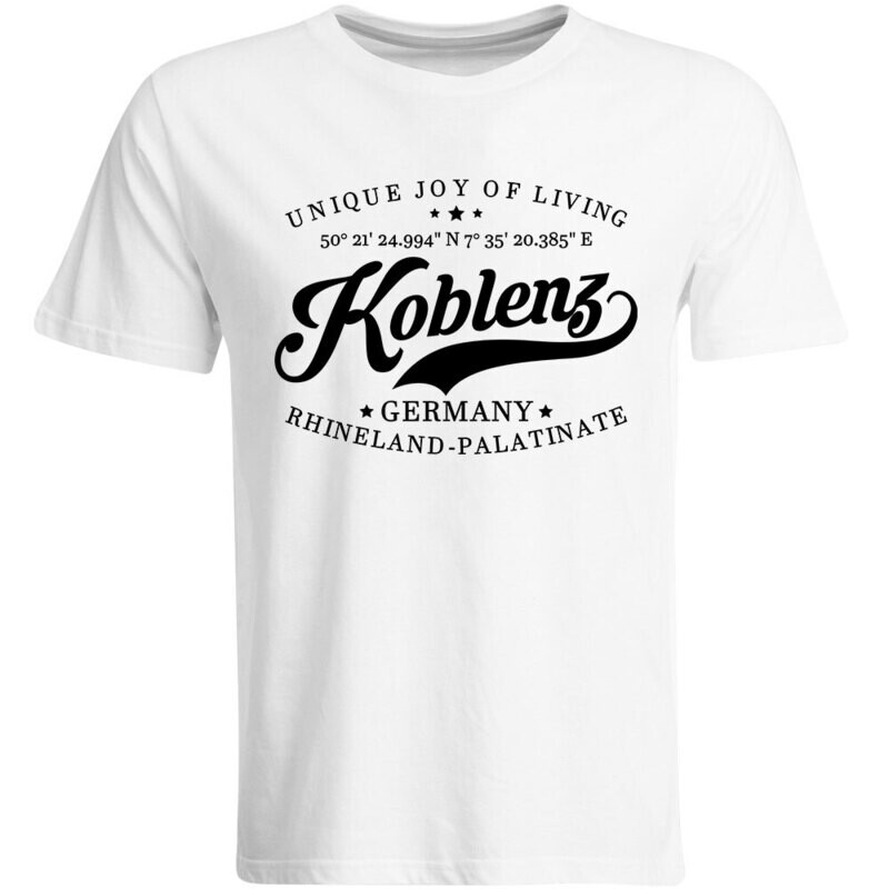 Koblenz T-Shirt mit GPS Koordinaten (Herren, Rundhals- oder V-Ausschnitt)