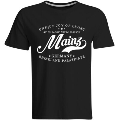 Mainz T-Shirt mit GPS Koordinaten (Herren, Rundhals- oder V-Ausschnitt)