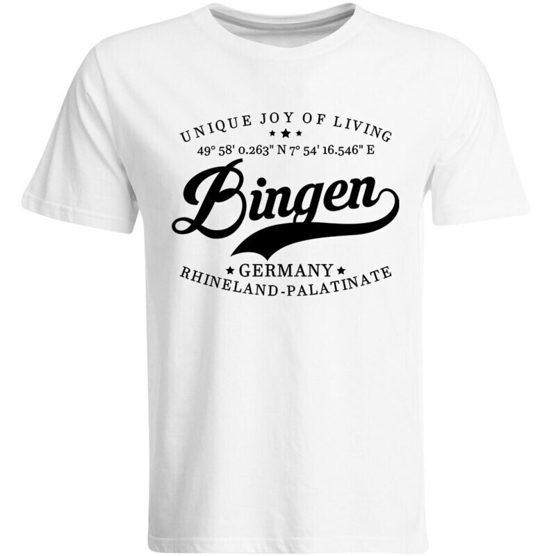 Bingen T-Shirt mit GPS Koordinaten (Herren, Rundhals- oder V-Ausschnitt)