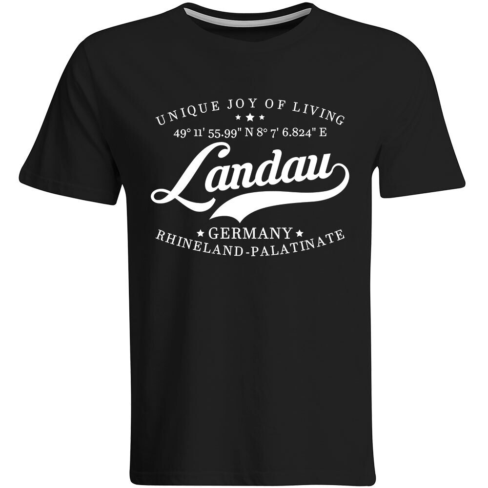 Landau T-Shirt mit GPS Koordinaten (Herren, Rundhals- oder V-Ausschnitt)
