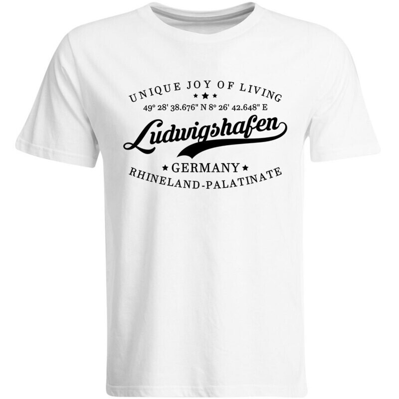 Ludwigshafen T-Shirt mit GPS Koordinaten (Herren, Rundhals- oder V-Ausschnitt)