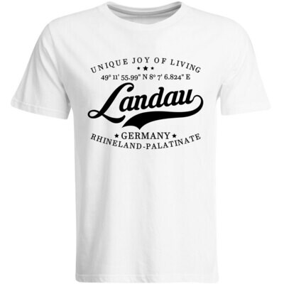 Landau T-Shirt mit GPS Koordinaten (Herren, Rundhals- oder V-Ausschnitt)