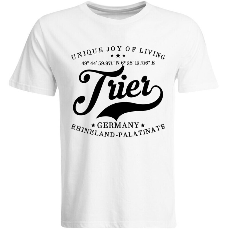 Trier T-Shirt mit GPS Koordinaten (Herren, Rundhals- oder V-Ausschnitt)