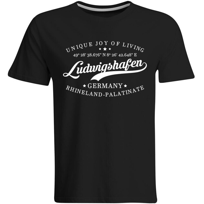 Ludwigshafen T-Shirt mit GPS Koordinaten (Herren, Rundhals- oder V-Ausschnitt)