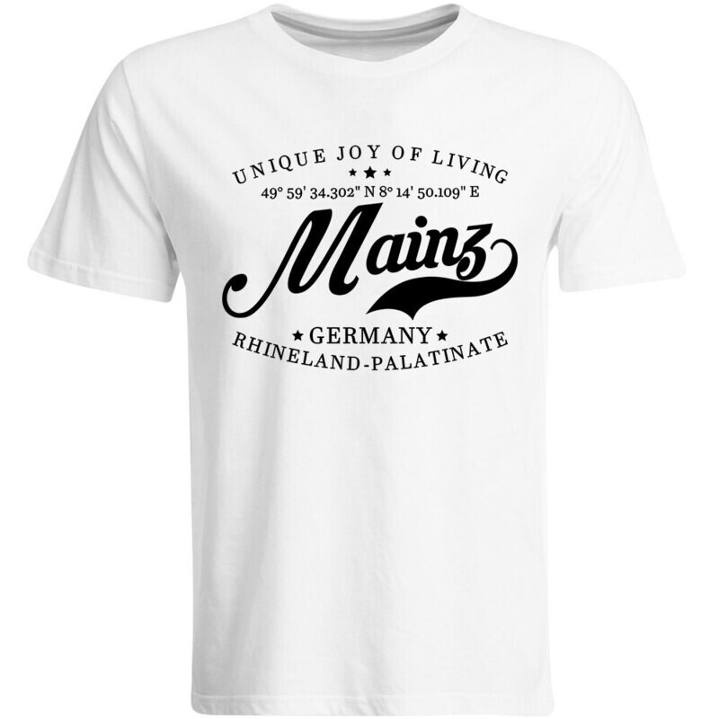 Mainz T-Shirt mit GPS Koordinaten (Herren, Rundhals- oder V-Ausschnitt)