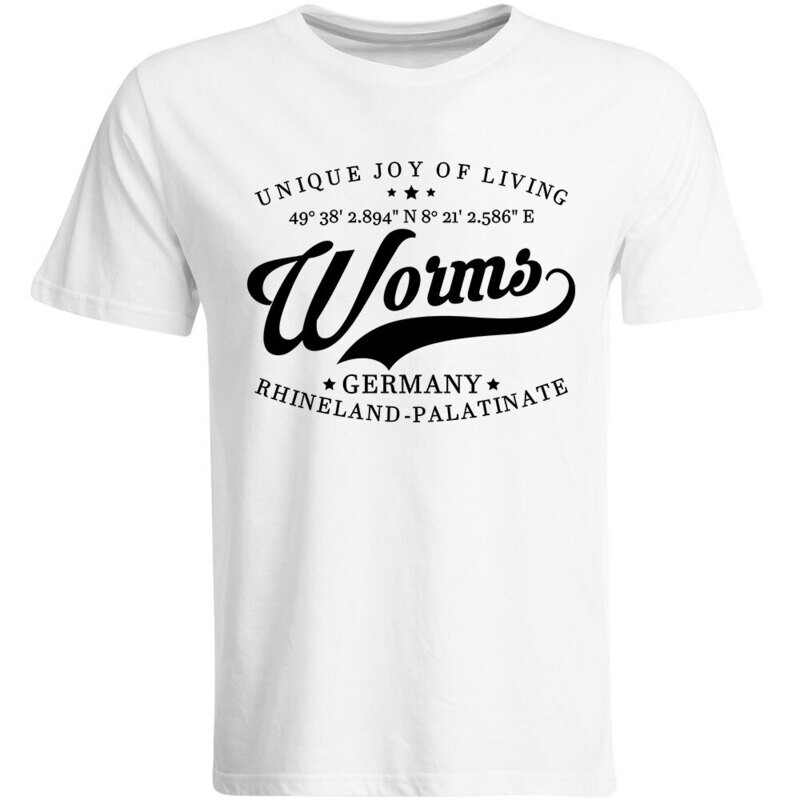 Worms T-Shirt mit GPS Koordinaten (Herren, Rundhals- oder V-Ausschnitt)