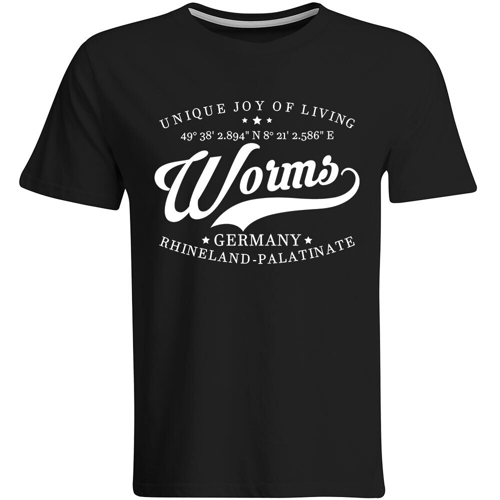 Worms T-Shirt mit GPS Koordinaten (Herren, Rundhals- oder V-Ausschnitt)