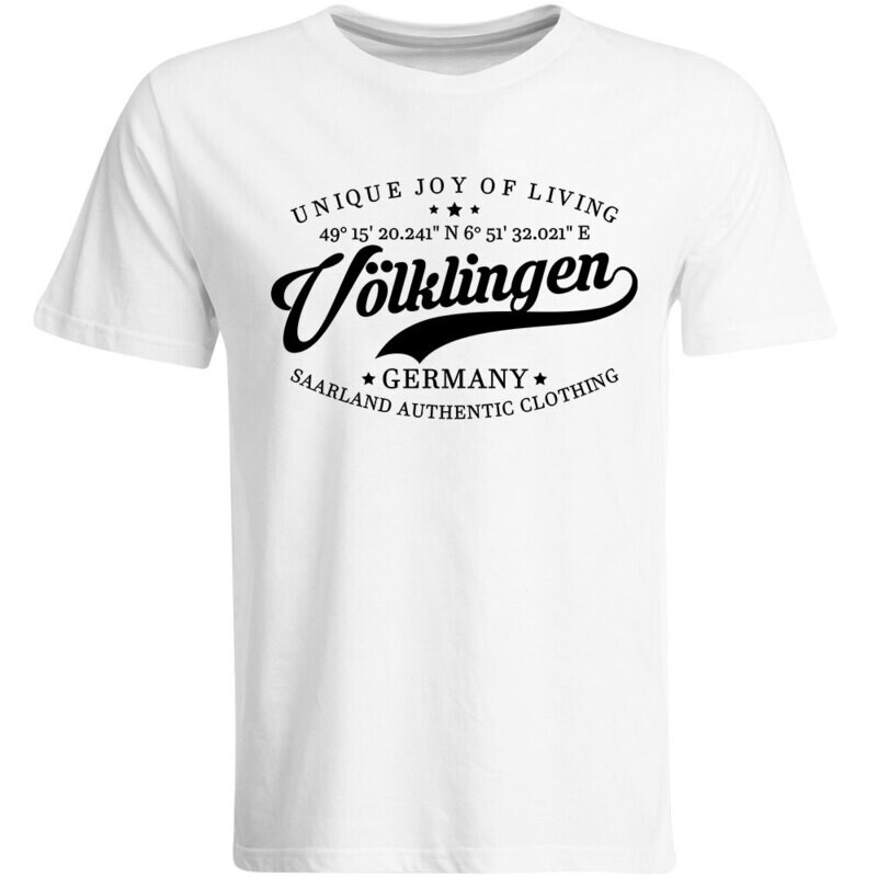Völklingen T-Shirt mit GPS Koordinaten (Herren, Rundhals- oder V-Ausschnitt)