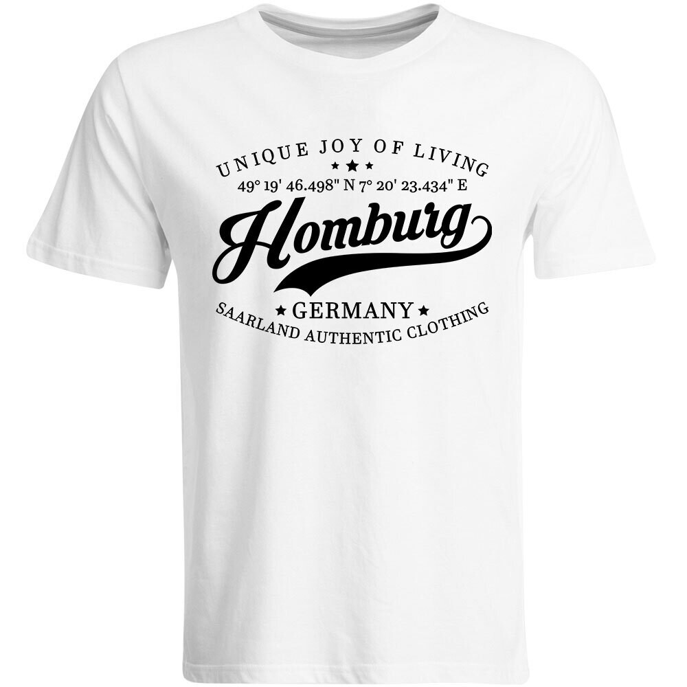 Homburg T-Shirt mit GPS Koordinaten (Herren, Rundhals- oder V-Ausschnitt)