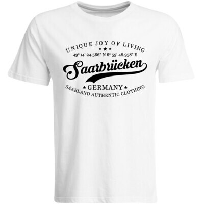 Saarbrücken T-Shirt mit GPS Koordinaten (Herren, Rundhals- oder V-Ausschnitt)