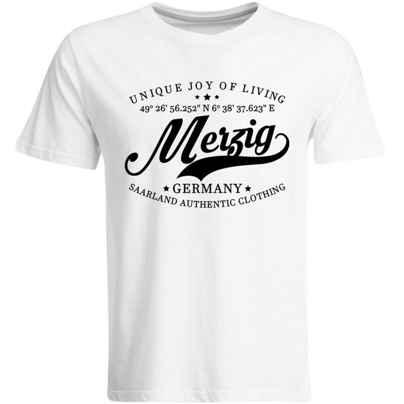 Merzig T-Shirt mit GPS Koordinaten (Herren, Rundhals- oder V-Ausschnitt)