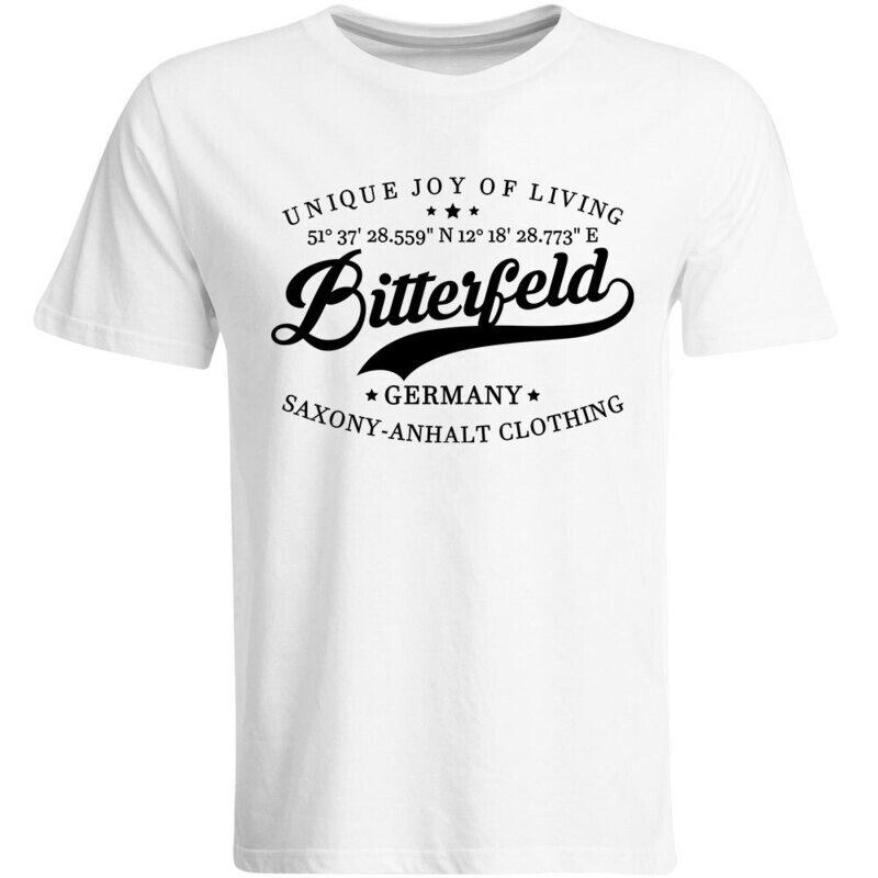 Bitterfeld T-Shirt mit GPS Koordinaten (Herren, Rundhals- oder V-Ausschnitt)