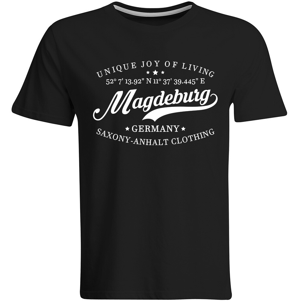 Magdeburg T-Shirt mit GPS Koordinaten (Herren, Rundhals- oder V-Ausschnitt)