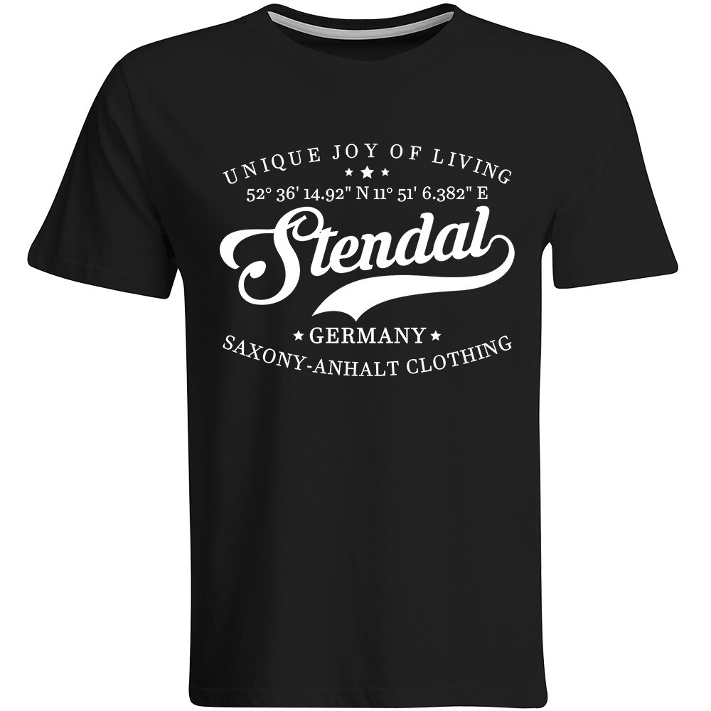 Stendal T-Shirt mit GPS Koordinaten (Herren, Rundhals- oder V-Ausschnitt)