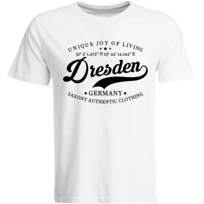 Dresden T-Shirt mit GPS Koordinaten (Herren, Rundhals- oder V-Ausschnitt)