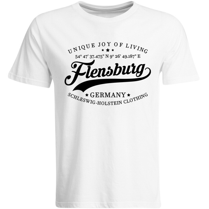 Flensburg T-Shirt mit GPS Koordinaten (Herren, Rundhals- oder V-Ausschnitt)