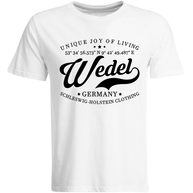 Wedel T-Shirt mit GPS Koordinaten (Herren, Rundhals- oder V-Ausschnitt)