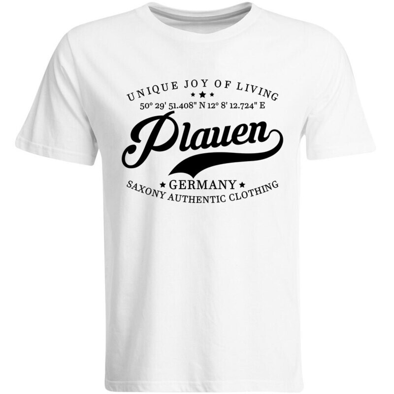 Plauen T-Shirt mit GPS Koordinaten (Herren, Rundhals- oder V-Ausschnitt)