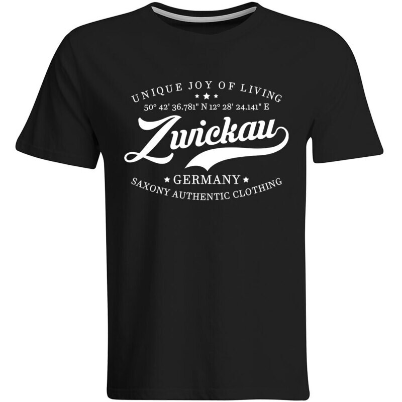Zwickau T-Shirt mit GPS Koordinaten (Herren, Rundhals- oder V-Ausschnitt)