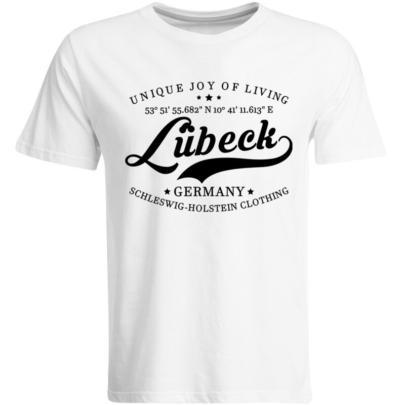 Lübeck T-Shirt mit GPS Koordinaten (Herren, Rundhals- oder V-Ausschnitt)
