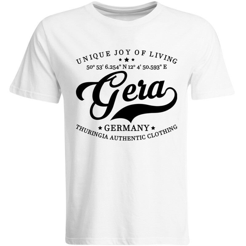 Gera T-Shirt mit GPS Koordinaten (Herren, Rundhals- oder V-Ausschnitt)