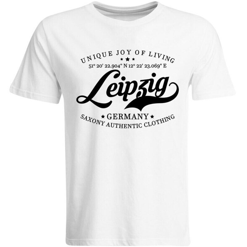 Leipzig T-Shirt mit GPS Koordinaten (Herren, Rundhals- oder V-Ausschnitt)