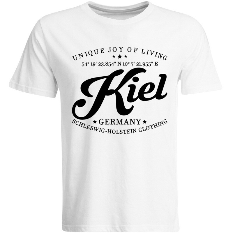 Kiel T-Shirt mit GPS Koordinaten (Herren, Rundhals- oder V-Ausschnitt)
