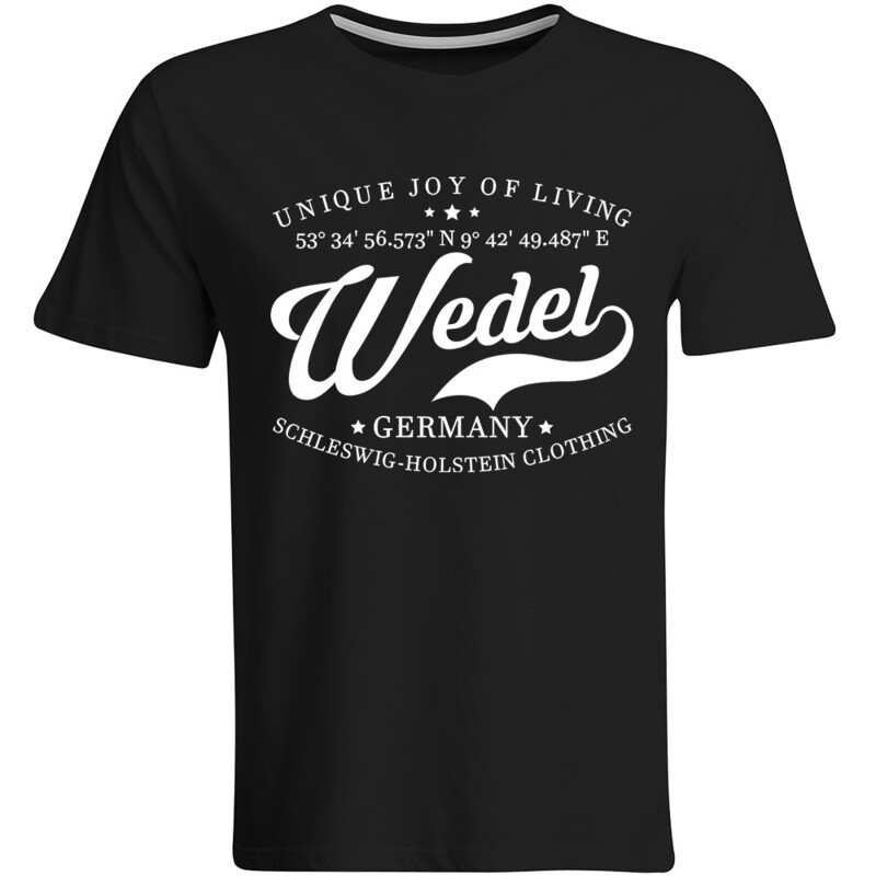 Wedel T-Shirt mit GPS Koordinaten (Herren, Rundhals- oder V-Ausschnitt)