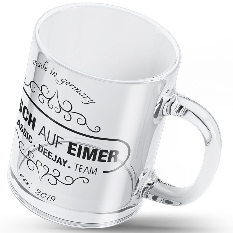 "Arsch auf Eimer" Tasse aus klarem Glas (Design 1)