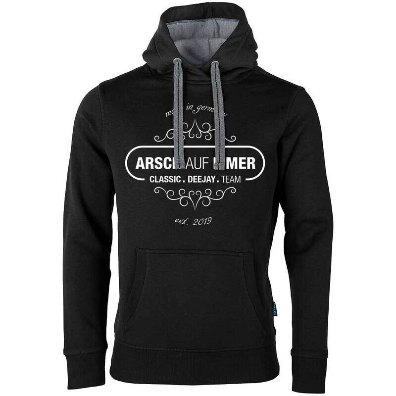 "Arsch auf Eimer" Luxury Hoodie Farbe Schwarz (Unisex / Design 1)