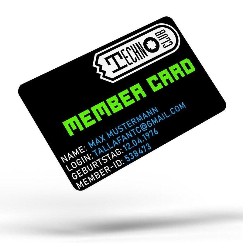 Official Technoclub Member Card mit fluoreszierendem Logo inkl. 5 € Coupon-Code