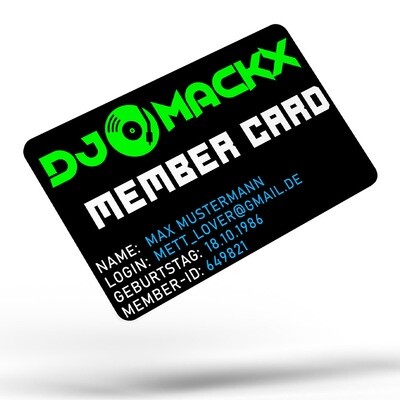 Official DJ Mackx Member Card mit fluoreszierendem DJ Mackx Logo INKL. 5 € Coupon-Code