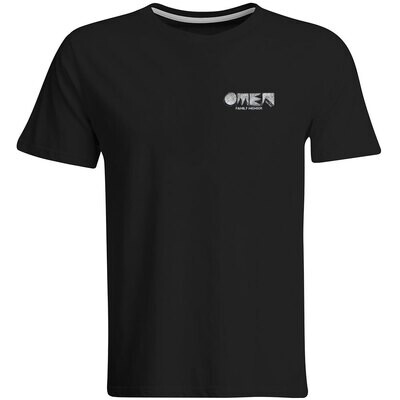 OMEN Frankfurt T-Shirt (Unisex / Rundhals) Design: Vorne kleines Original Logo, hinten Original Logo hochkant