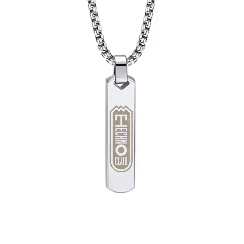 Technoclub Halskette, graviert, schwere Barrenform aus Edelstahl, hochpoliert