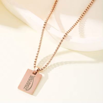 Trance Forever© Halskette mit lasergraviertem Pendent aus Edelstahl (Rechteckform / Anhänger hochpoliert)