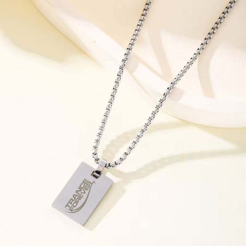 Trance Forever© Halskette mit lasergraviertem Pendent aus Edelstahl (Rechteckform / Anhänger hochpoliert)