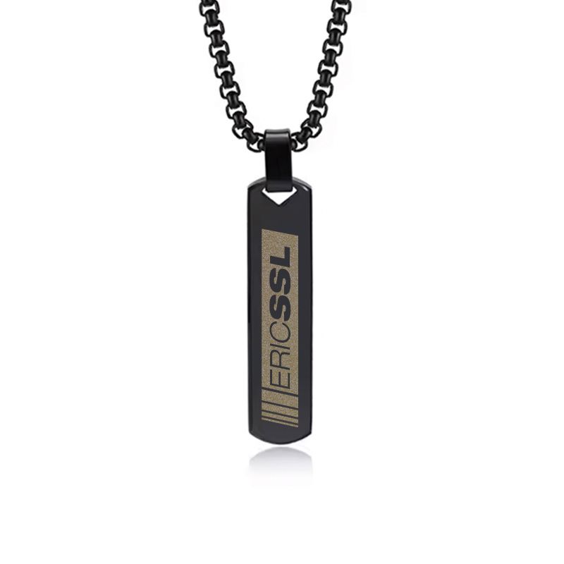 Halskette mit lasergraviertem Eric SSL Pendent aus Edelstahl  (Barrenform / Anhänger hochpoliert)
