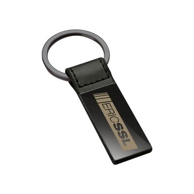 Lasergravierter Eric SSL Schlüsselanhänger aus Kunstleder mit Gunmetal-Platte