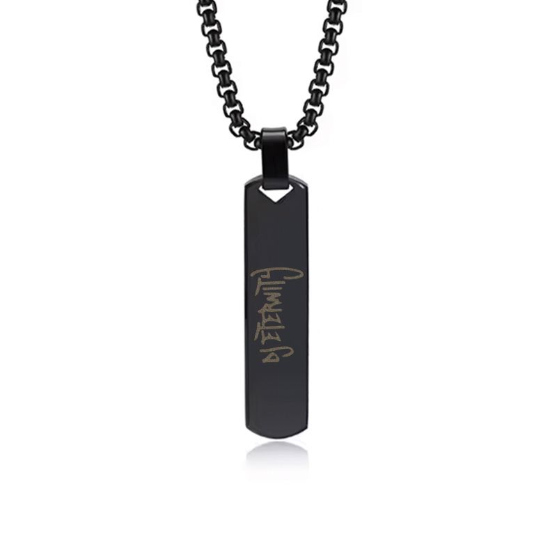 Halskette mit lasergraviertem DJ Eternity Pendent aus Edelstahl (Barrenform / Anhänger hochpoliert)