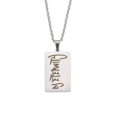 "DJ Eternity" Halskette mit lasergraviertem Pendent aus Edelstahl (Rechteckform / Anhänger hochpoliert)