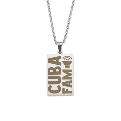C.U.B.A. FAM Halskette mit lasergraviertem Pendent aus Edelstahl (Rechteckform / Anhänger hochpoliert)