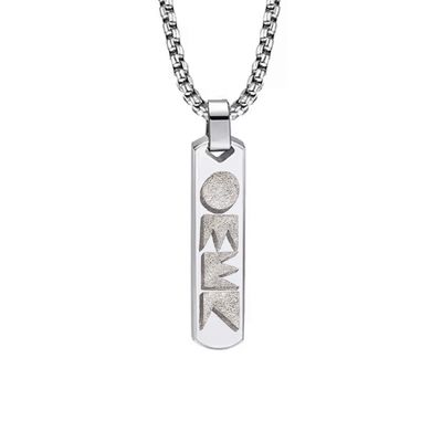 Halskette mit lasergraviertem OMEN-Pendent aus Edelstahl (Barrenform / Logo hochkant / Anhänger hochpoliert)