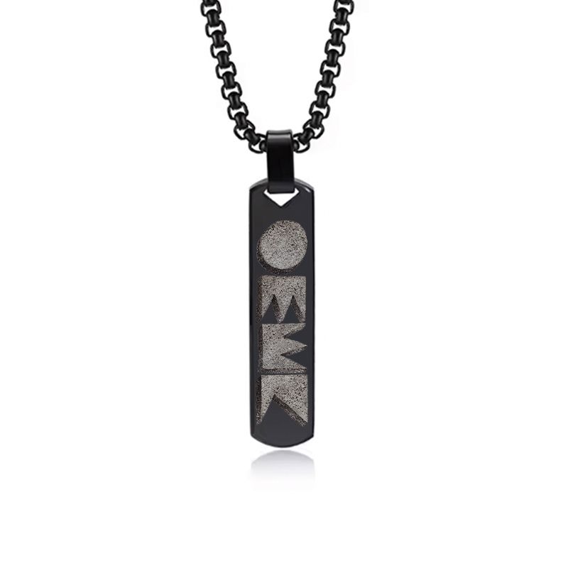 Halskette mit lasergraviertem OMEN-Pendent aus Edelstahl (Barrenform / Logo hochkant / Anhänger hochpoliert)