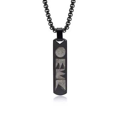 Halskette mit lasergraviertem OMEN-Pendent aus Edelstahl (Barrenform / Logo hochkant / Anhänger hochpoliert)