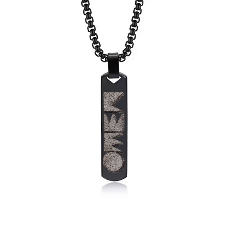 Halskette mit lasergraviertem OMEN-Pendent aus Edelstahl (Barrenform / Logo quer / Anhänger hochpoliert)