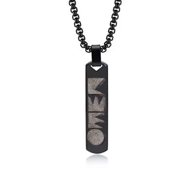 Halskette mit lasergraviertem OMEN-Pendent aus Edelstahl (Barrenform / Logo quer / Anhänger hochpoliert)