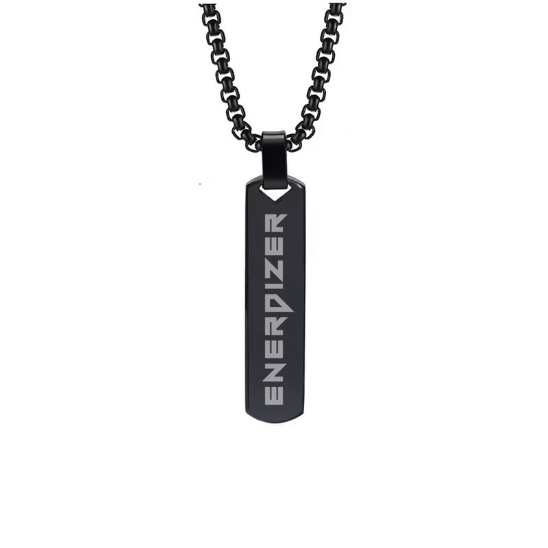 Halskette mit lasergraviertem Enerdizer Pendent aus Edelstahl (Barrenform / Anhänger hochpoliert)