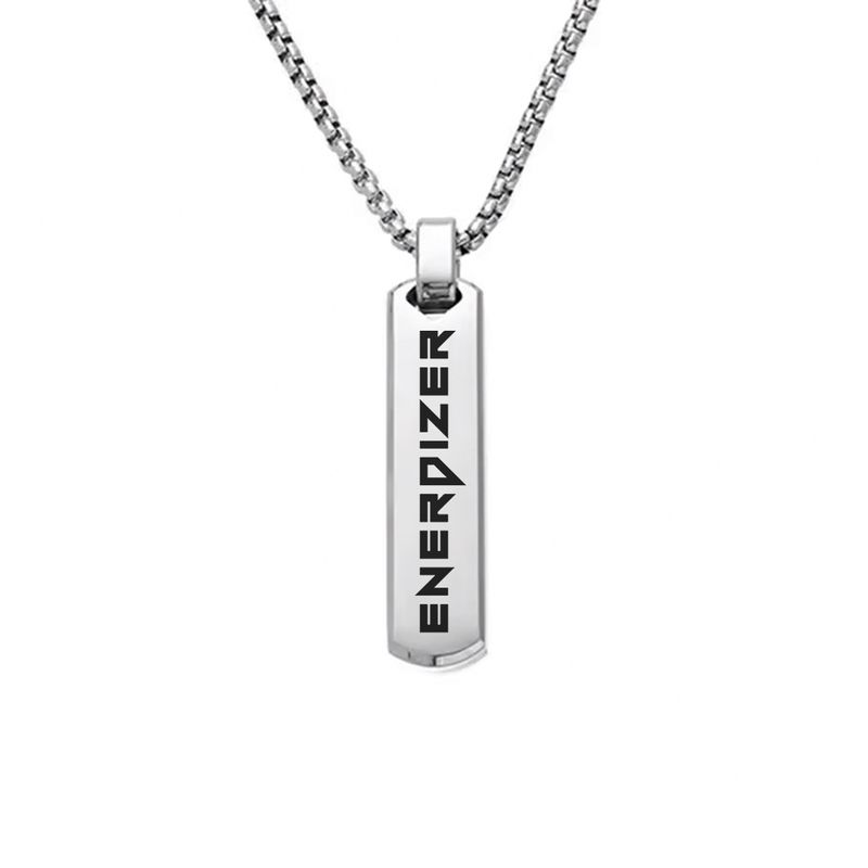 Halskette mit lasergraviertem Enerdizer Pendent aus Edelstahl (Barrenform / Anhänger hochpoliert)