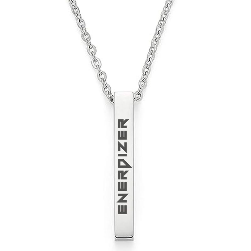 Halskette mit lasergraviertem Enerdizer Pendent aus Edelstahl / Vertikal-Anhänger hochpoliert